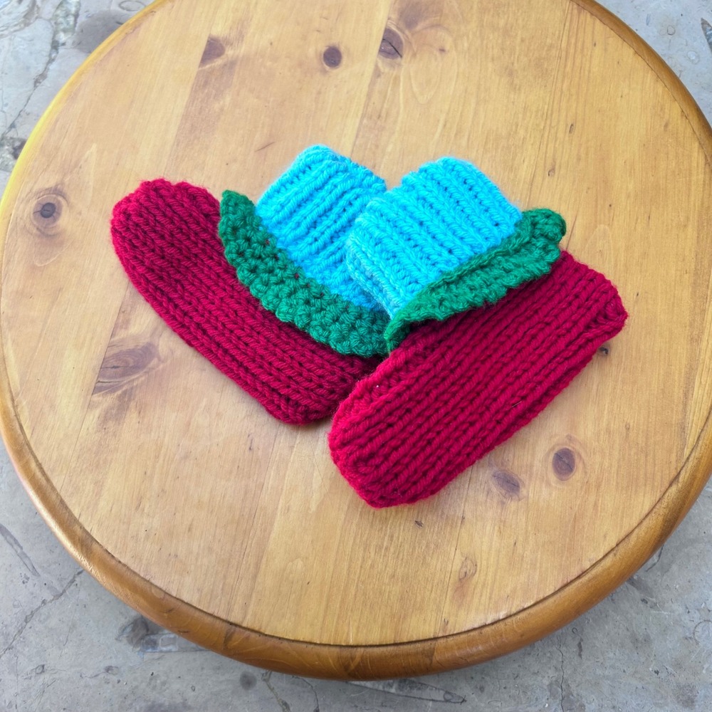 Vintage Knit Baby Booties Toddler Small Red Blue Green Handmade Slippers Christm